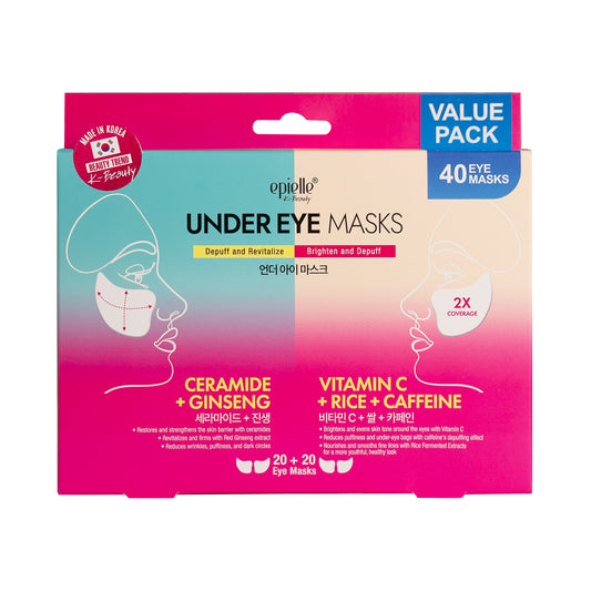 Epielle Under Eye Masks | Ceramide + Ginseng & Vitamin C + Rice + Caffeine (40 Eye Masks)