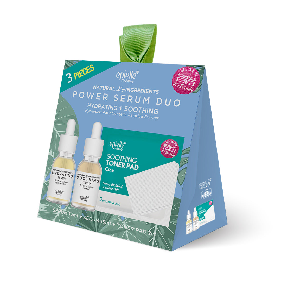 epielle Power Serum Duo 3 Pack | Hydrating & Soothing Serums & 2 Soothing Toner Pads