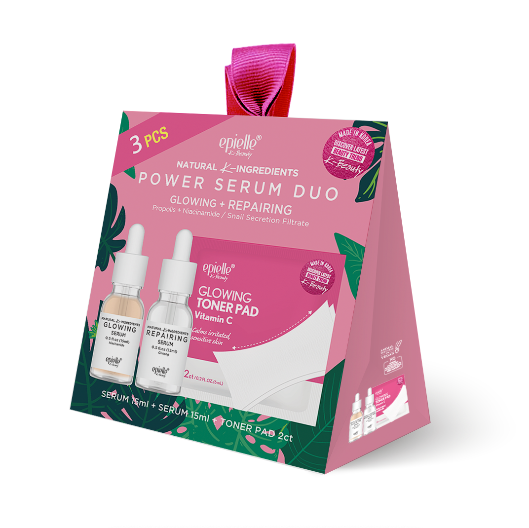Epielle Power Serum Duo 3 pk | Glowing & Repairing Serums & 2 Glowing Toner Pads