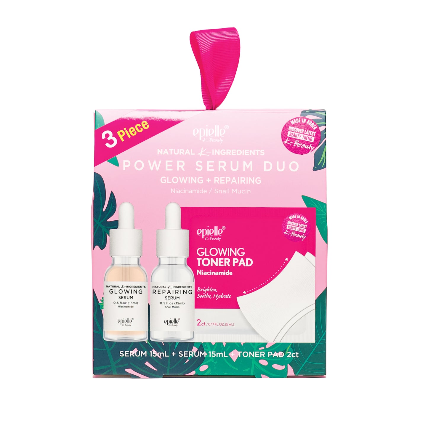 Epielle Power Serum Duo 3 pk | Glowing & Repairing Serums & 2 Glowing Toner Pads