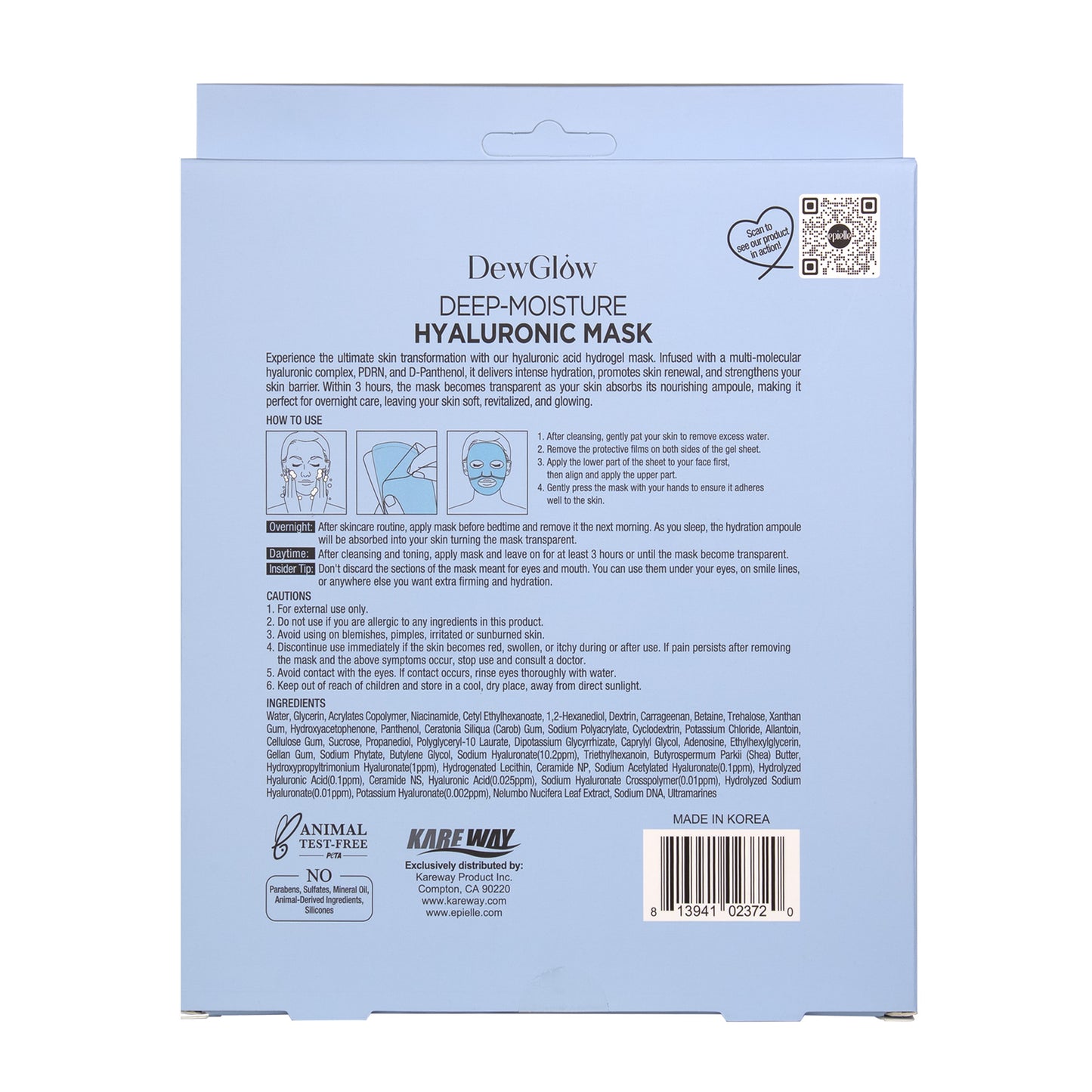 DewGlow Deep Hydrating Hyaluronic Acid Hydrogel Mask | 3pk