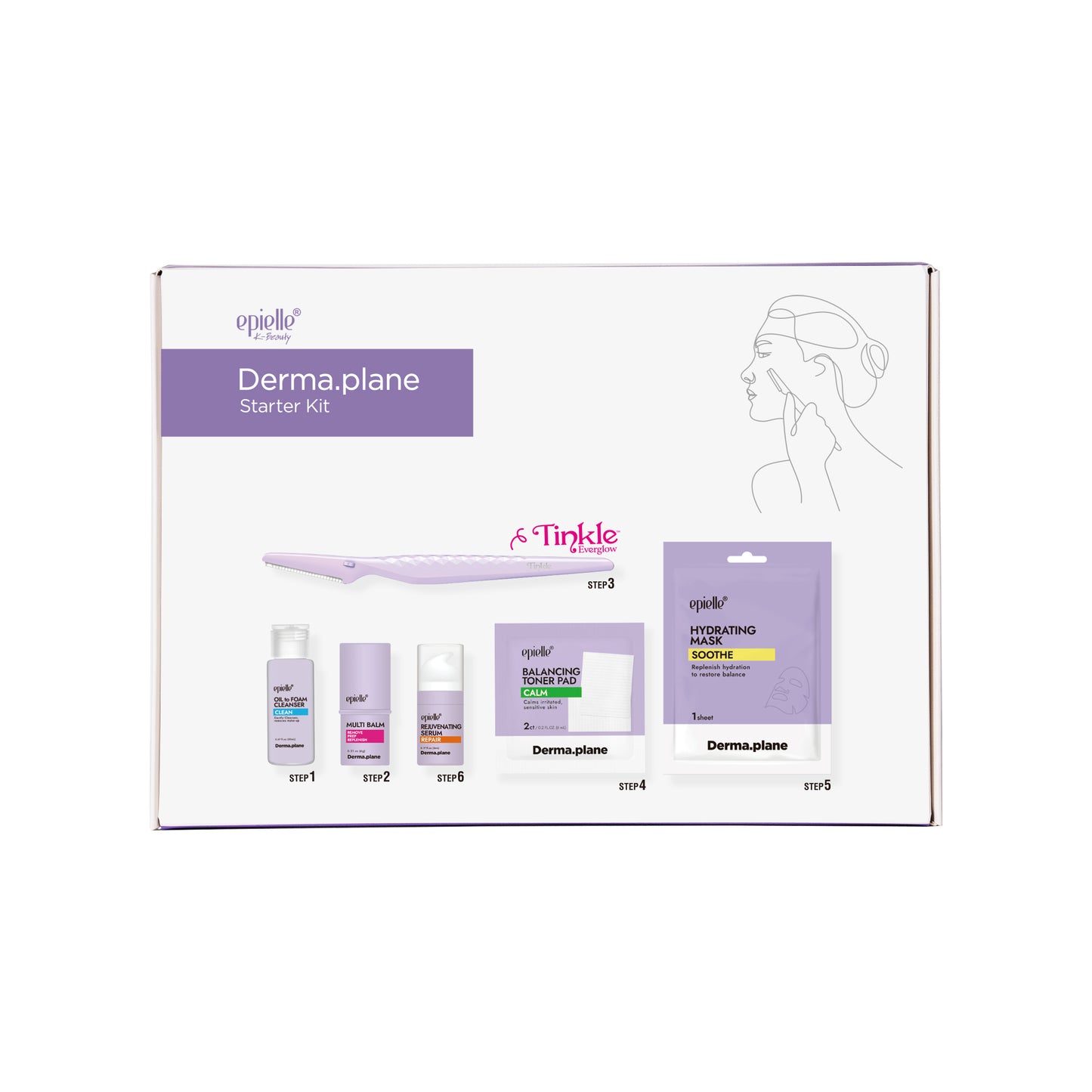 Epielle & Tinkle Complete Dermaplane Starter Kit: 6-Step Facial Renewal System