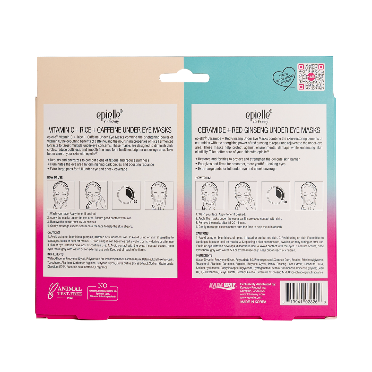 Epielle Under Eye Masks | Ceramide + Ginseng & Vitamin C + Rice + Caffeine (40 Eye Masks)