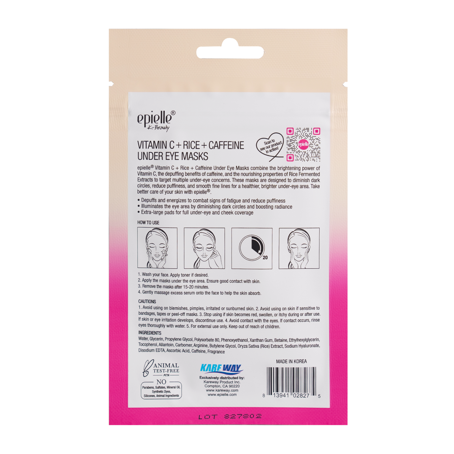 Epielle Under Eye Masks – Vitamin C, Rice & Caffeine (1 Pack, 10ct)
