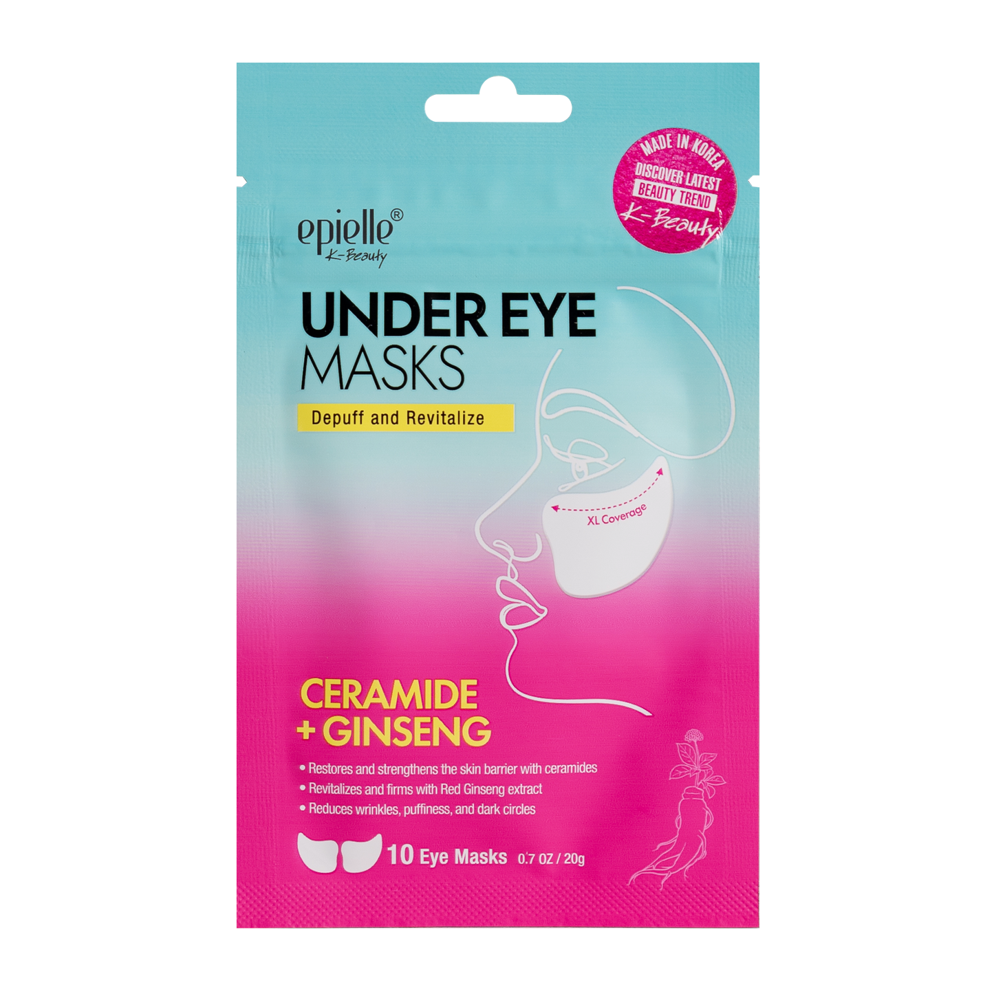 Epielle Under Eye Masks | Ceramide + Ginseng & Vitamin C + Rice + Caffeine (40 Eye Masks)