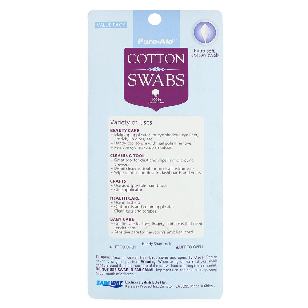 Pure-Aid 100% Cotton Swabs | 400ct