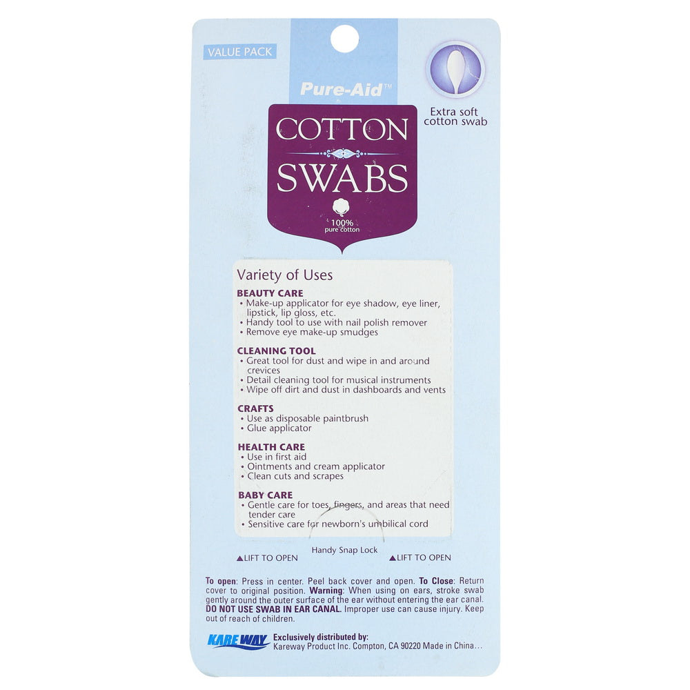 Pure-Aid 100% Cotton Swabs | 300ct
