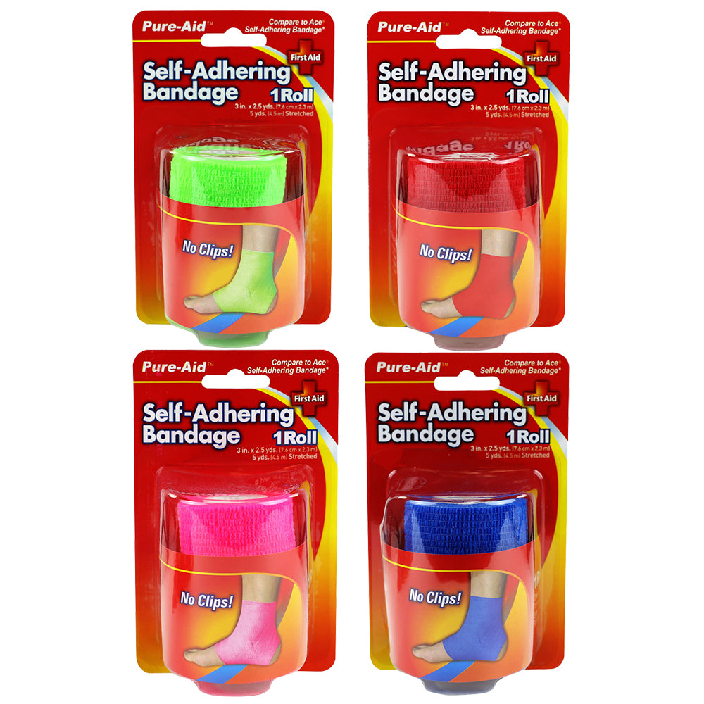 Pure-Aid Assorted Self-Adhering Bandage | 4 Rolls