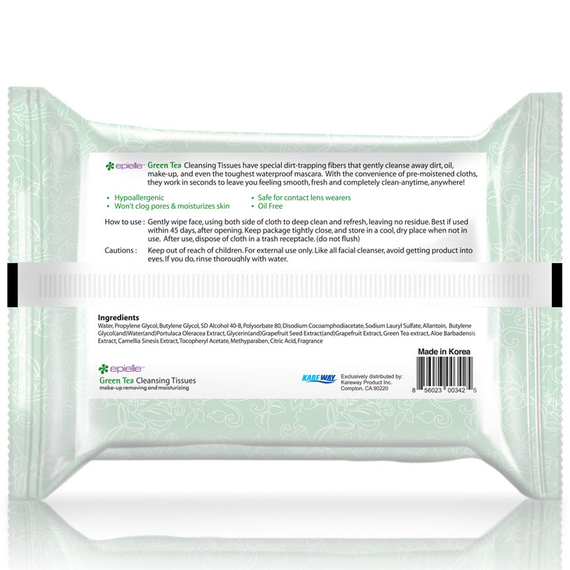 epielle Green Tea Facial Cleansing Tissues | 30ct
