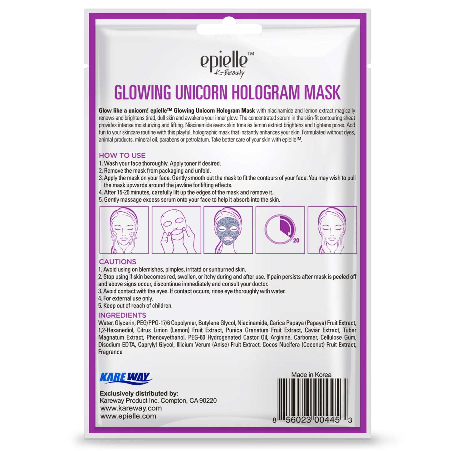 epielle Glowing Unicorn Hologram Mask