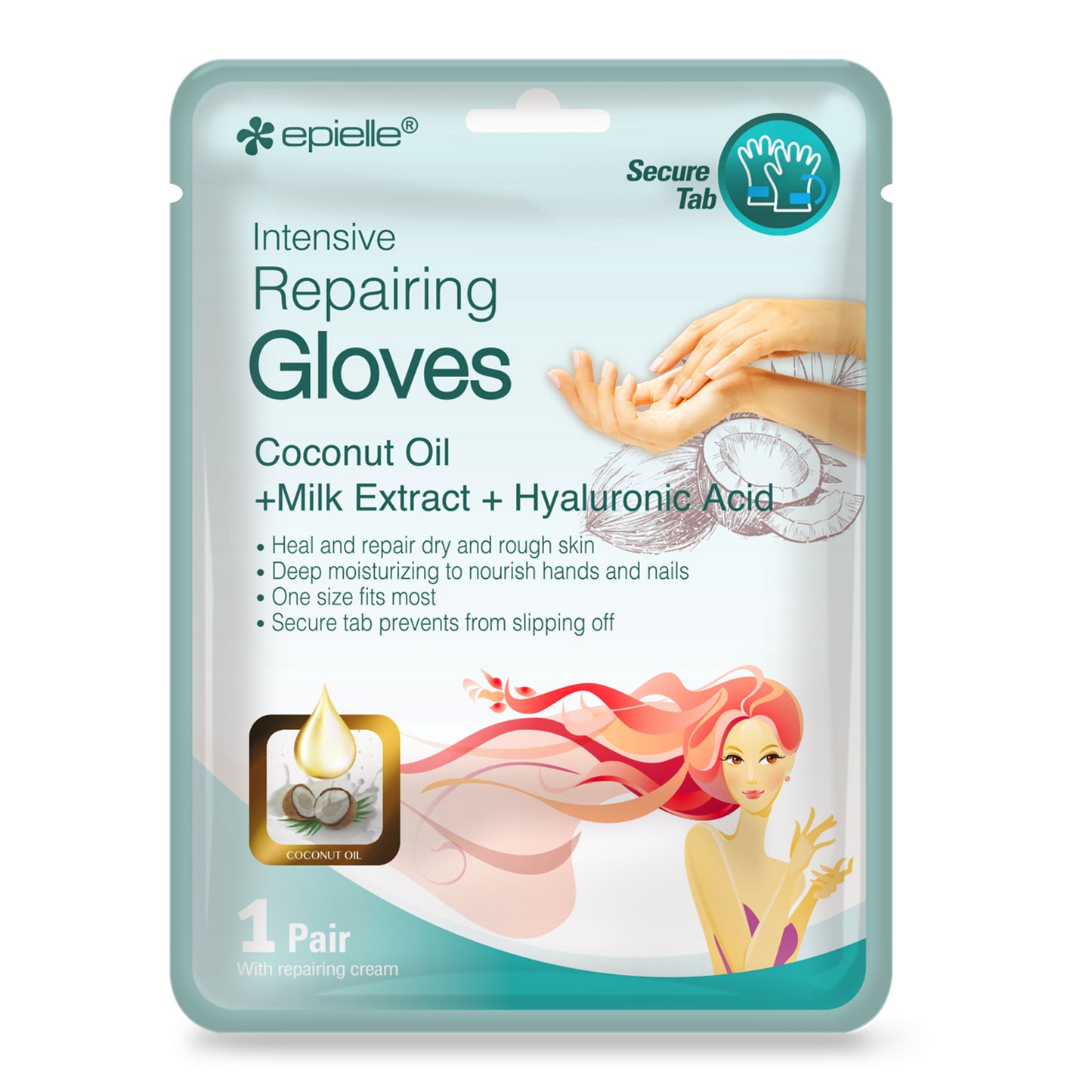 epielle Coconut Oil, Milk Extract, Hyaluronic Acid Gloves Mask