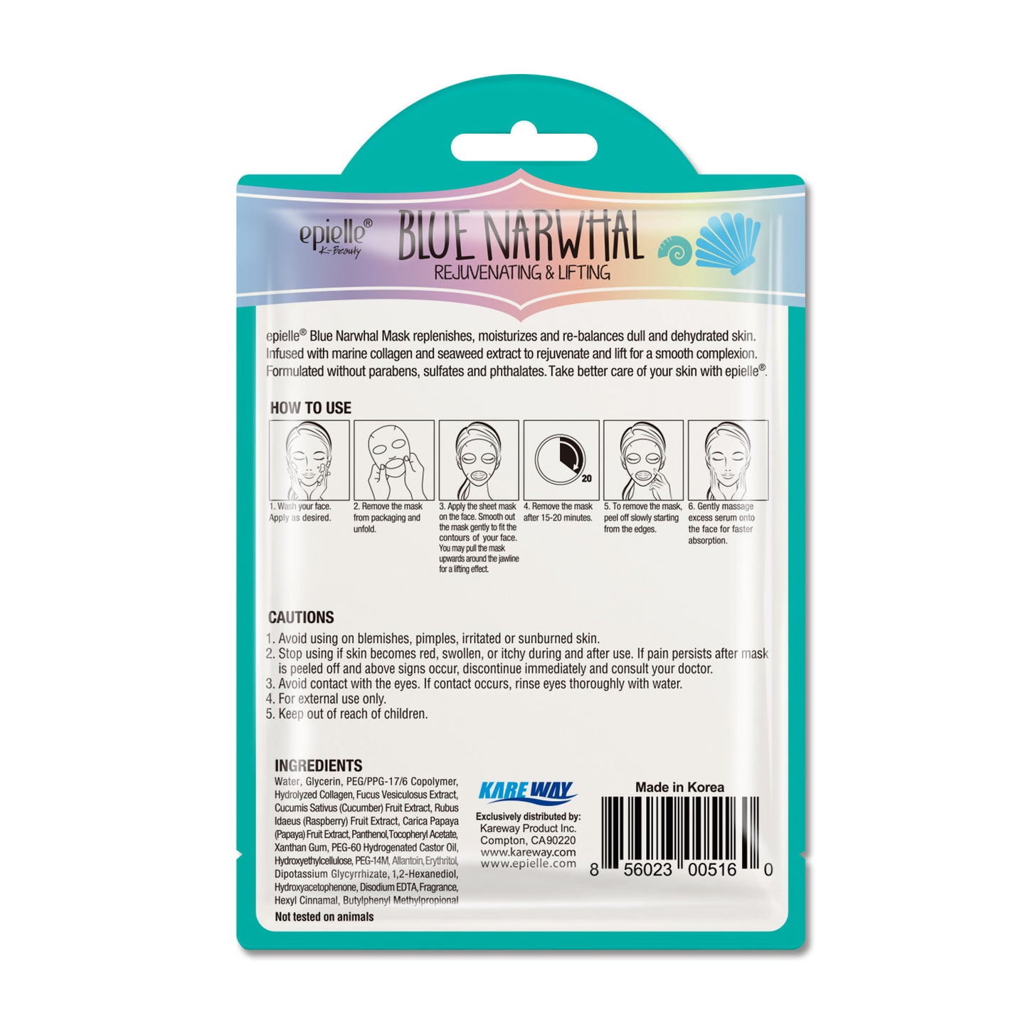 epielle Marine Blue Narwhal Character Sheet Mask