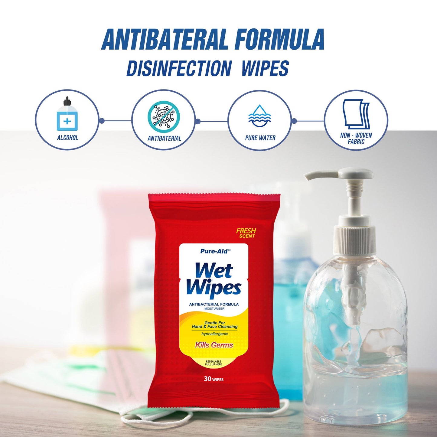 Pure-Aid Wet Wipes Cleansing Tissues | 30ct
