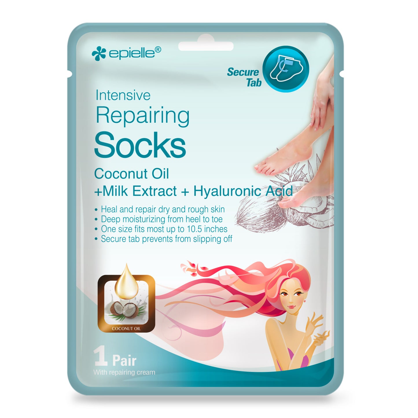 epielle Coconut Oil, Milk Extract, Hyaluronic Acid Socks Mask