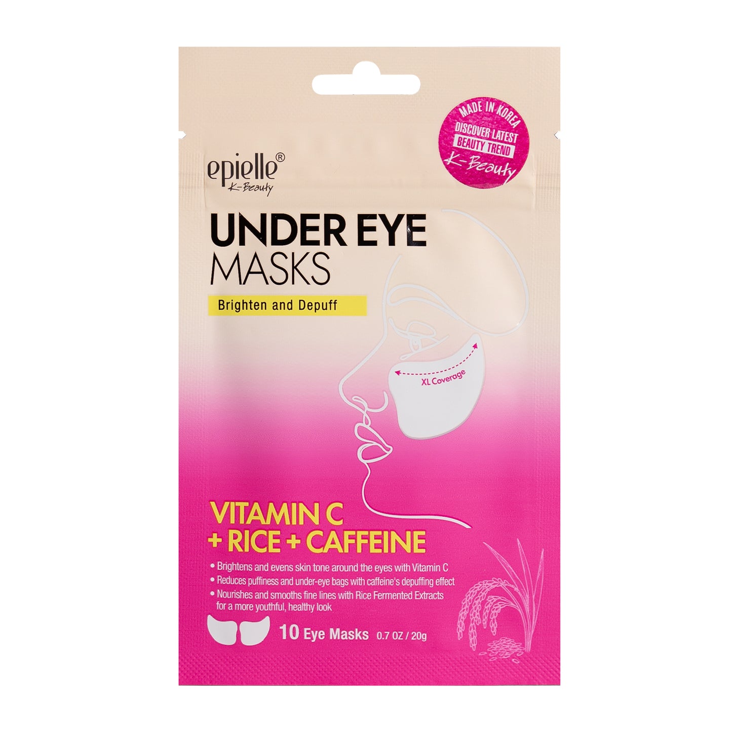 Epielle Under Eye Masks – Vitamin C, Rice & Caffeine (1 Pack, 10ct)