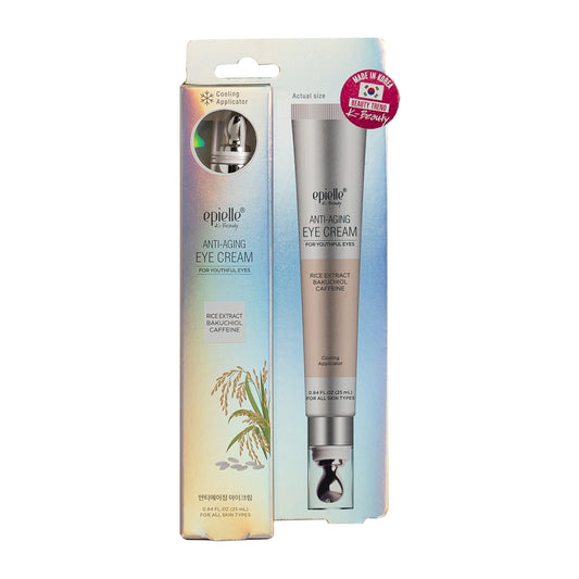 Epielle Anti-Aging Eye Cream | Rice Extract, Bakuchiol & Caffeine w/ Cooling Applicator (0.84 fl oz / 25 mL)
