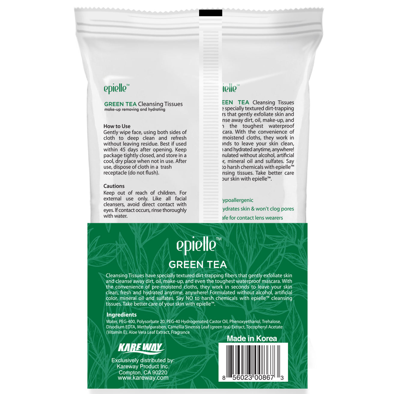 epielle Green Tea Make-Up Remover Cleansing Tissues | 60ct