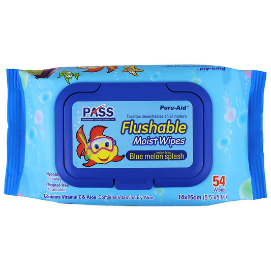 Pure-Aid Flushable Baby Wipes-Blue Melon Splash (Blue) | 54ct