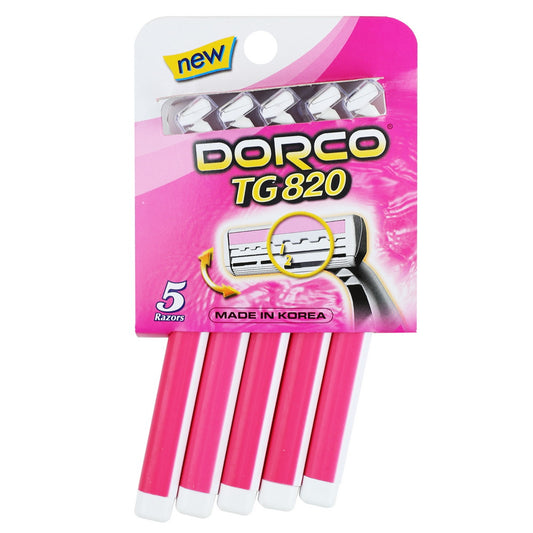 Dorco TG820 Comfort Long Grip Twin Blade Disposable Razor (Pink) | 5pk